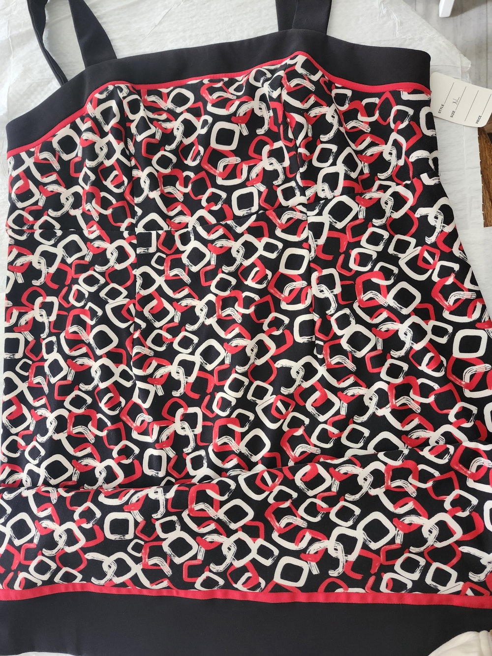 Black Chain-Print Women's Sundress With Smock Back,  zipper and Adjustible Strap